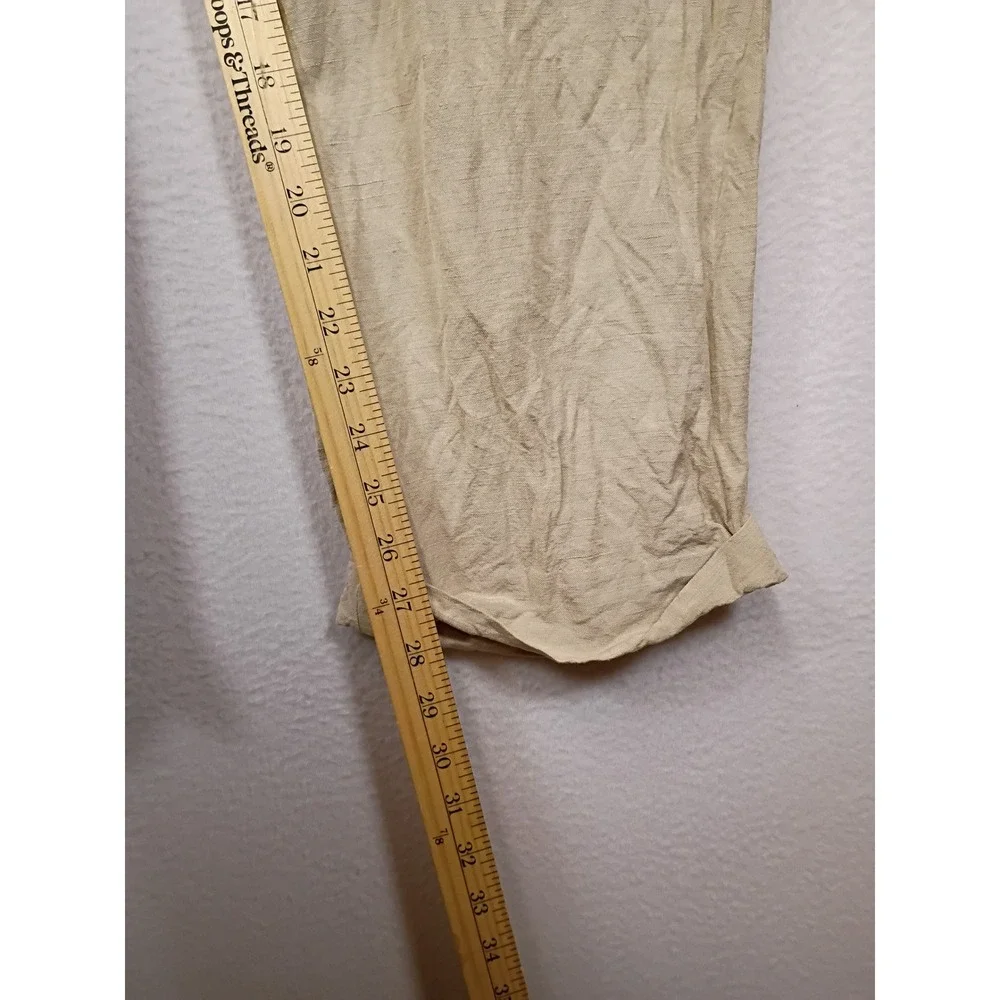 Old Money Brandini Mens 38 Beige Linen Blend Pleated Cuffed Dress Trousers